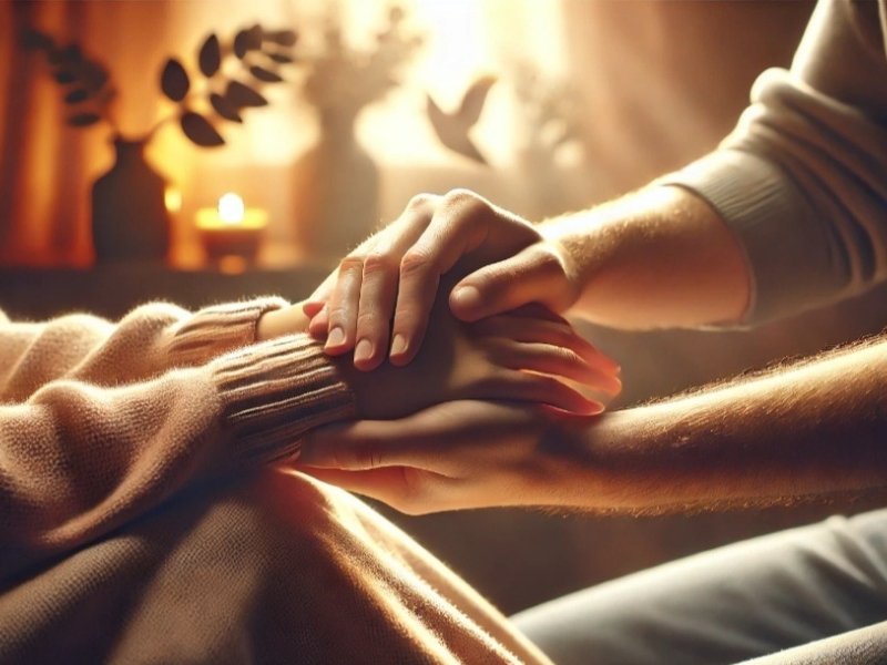 mãos entrelaçadas em sinal de apoio emocional