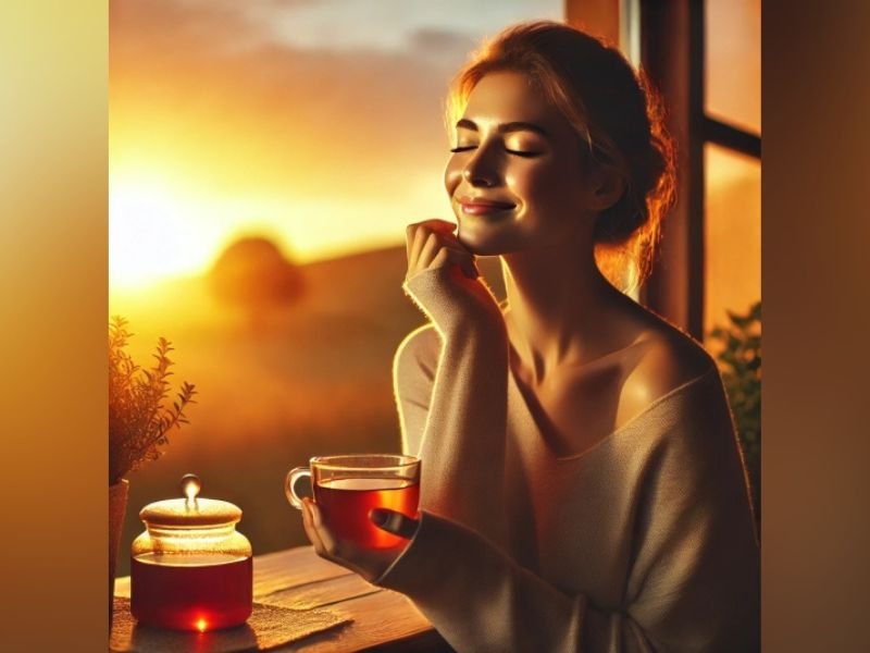 pessoa relaxando ao entardecer, simbolizando equilíbrio emocional e autocuidado