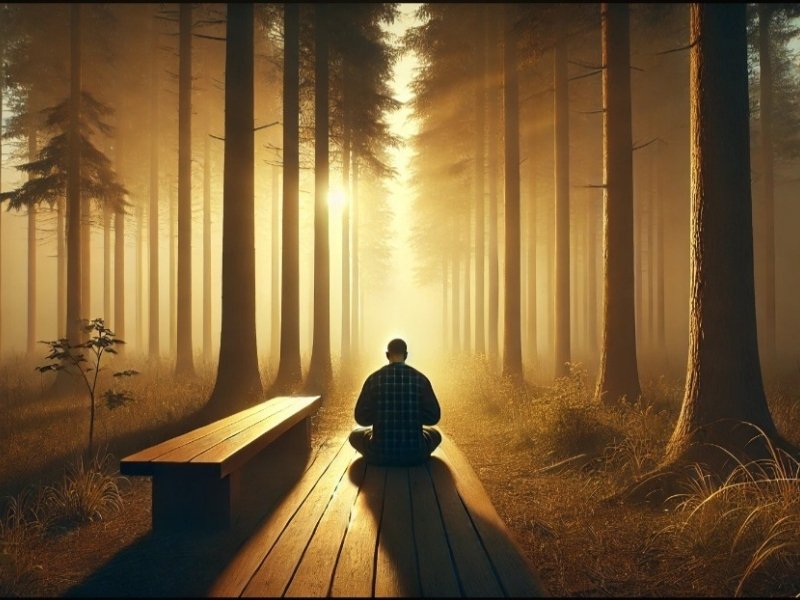 pessoa em oração silenciosa ao amanhacer, conexão espiritual com Deus.