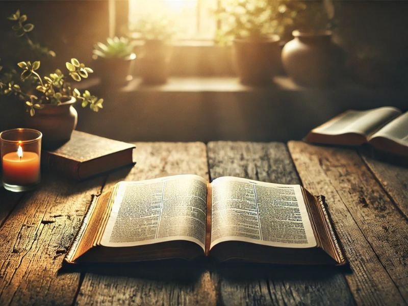 Bíblia aberta com luz suave