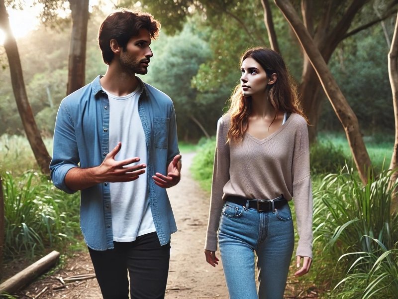 Casal conversando com seriedade e escuta ativa