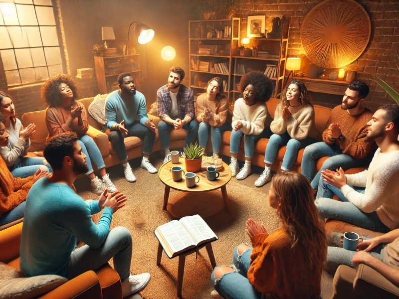 Grupo de pessoas felizes em um momento de comunhão cristã