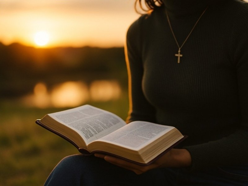 Pessoa lendo a bíblia em conexão com Deus.